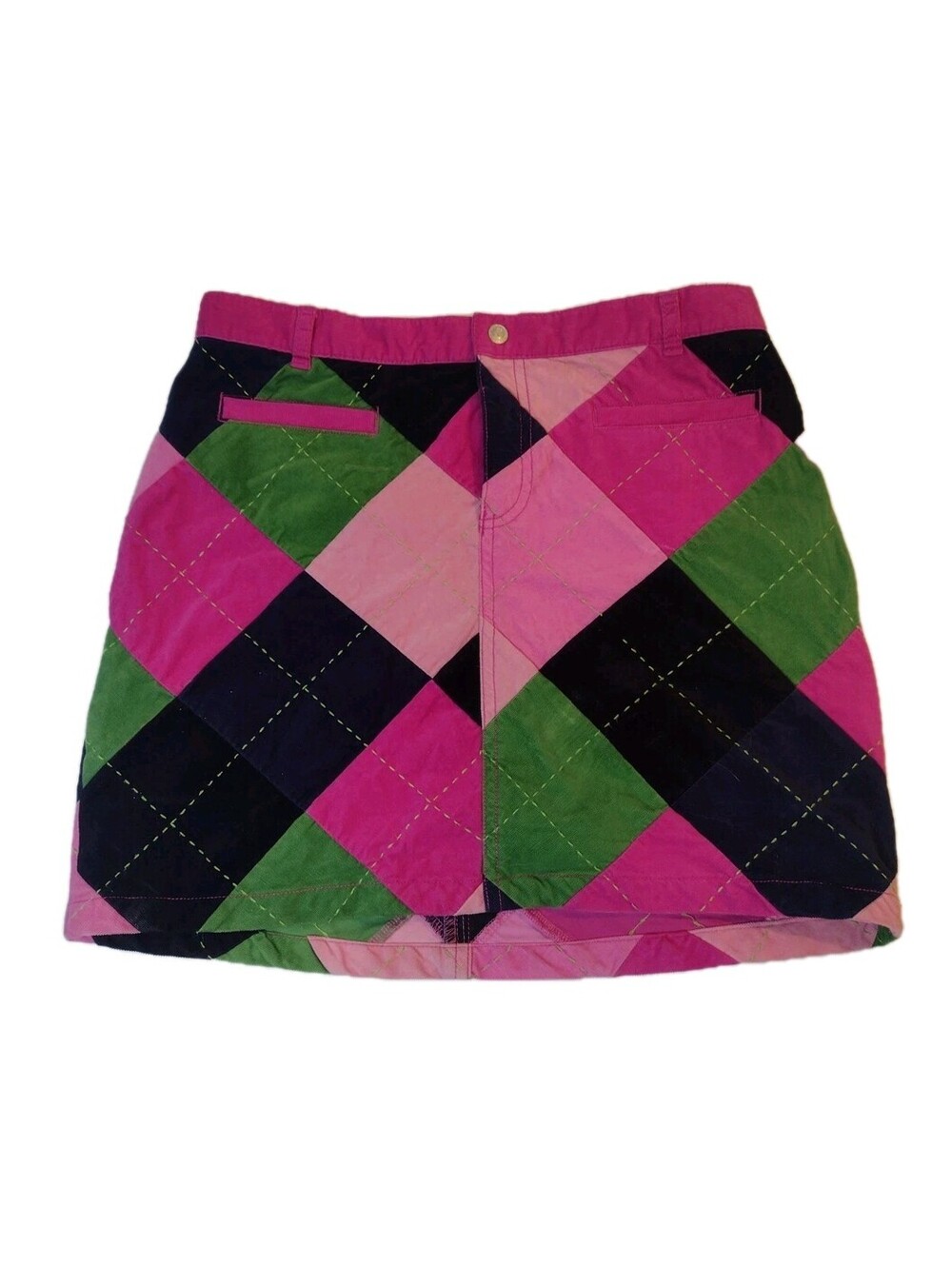 Lilly Pulitzer Velveteen Micro Mini Skirt Y2K Preppy Argyle Plaid Pink XS - Picture 1 of 8